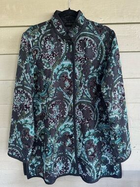 Paisley Mandarin Collar Reversible Jacquard Tapestry Jacket Whimsigoth Teal Plum